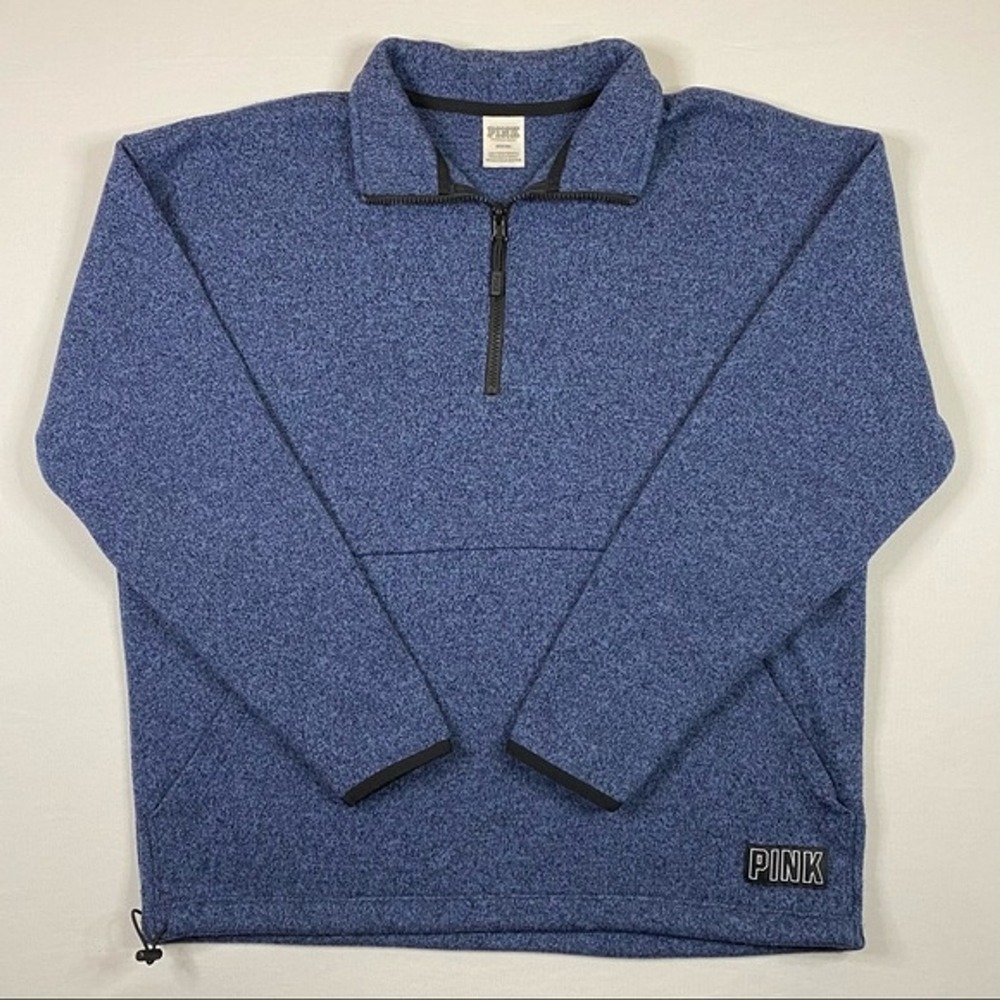 PINK Sweatshirt Womens M‎ Marled Blue Melange Knit 1/4 Zip Mock Neck Pullover